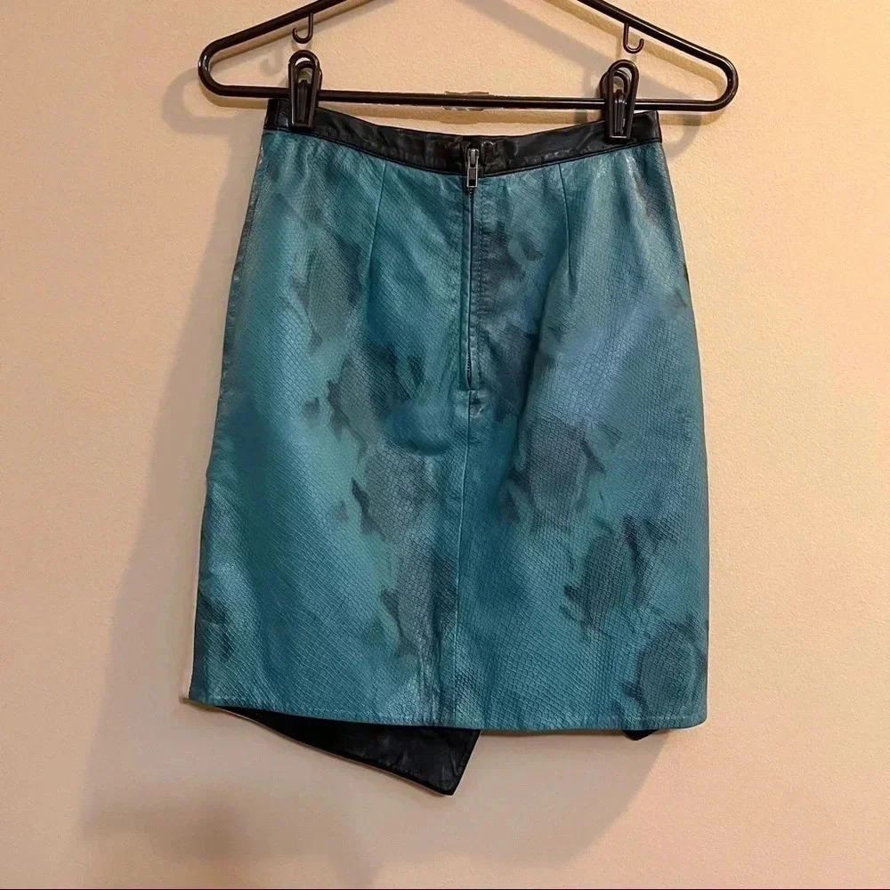 Topshop NWT Teal Green Blue Snakeskin Leather Wrap Pencil Skirt Women's Sz US 2 - Picture 2 of 8